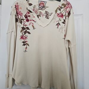 Johnny Was Cream Floral Embroidered Top